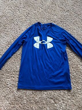 Under Armour Blue Long Sleeve Athletic Top with White Logo